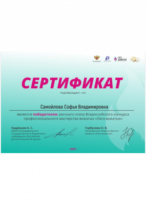 Сертификат Самойловой Софьи